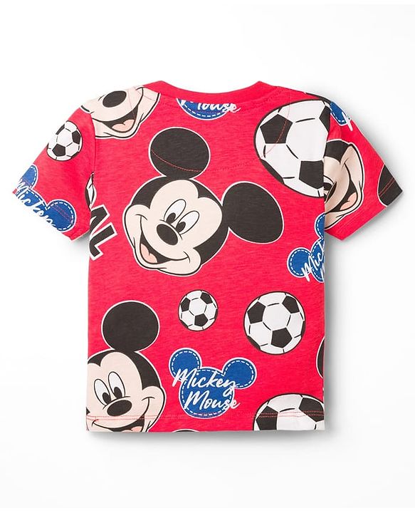 Babyhug Disney Single Jersey Knit Half Sleeves Co-ords T-Shirt & Shorts Night Suit with Mickey Mouse Graphic - Red
