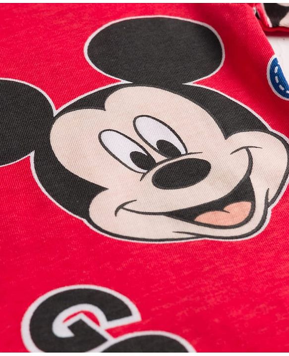 Babyhug Disney Single Jersey Knit Half Sleeves Co-ords T-Shirt & Shorts Night Suit with Mickey Mouse Graphic - Red
