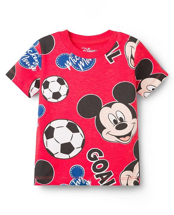Babyhug Disney Single Jersey Knit Half Sleeves Co-ords T-Shirt & Shorts Night Suit with Mickey Mouse Graphic - Red