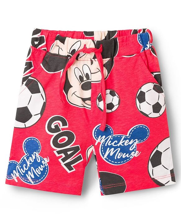 Babyhug Disney Single Jersey Knit Half Sleeves Co-ords T-Shirt & Shorts Night Suit with Mickey Mouse Graphic - Red