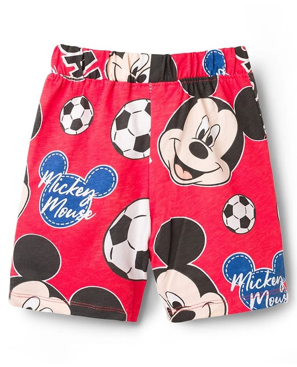 Babyhug Disney Single Jersey Knit Half Sleeves Co-ords T-Shirt & Shorts Night Suit with Mickey Mouse Graphic - Red