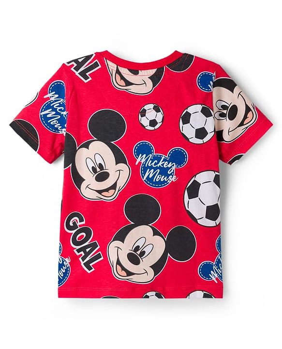 Babyhug Disney Single Jersey Knit Half Sleeves Co-ords T-Shirt & Shorts Night Suit with Mickey Mouse Graphic - Red