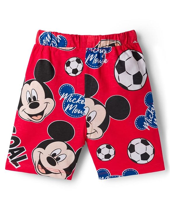 Babyhug Disney Single Jersey Knit Half Sleeves Co-ords T-Shirt & Shorts Night Suit with Mickey Mouse Graphic - Red
