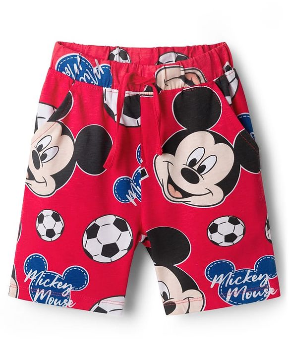 Babyhug Disney Single Jersey Knit Half Sleeves Co-ords T-Shirt & Shorts Night Suit with Mickey Mouse Graphic - Red