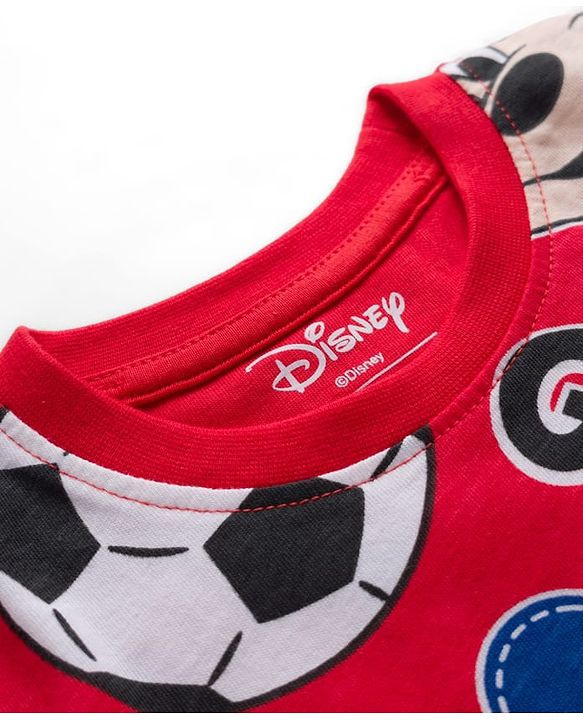 Babyhug Disney Single Jersey Knit Half Sleeves Co-ords T-Shirt & Shorts Night Suit with Mickey Mouse Graphic - Red