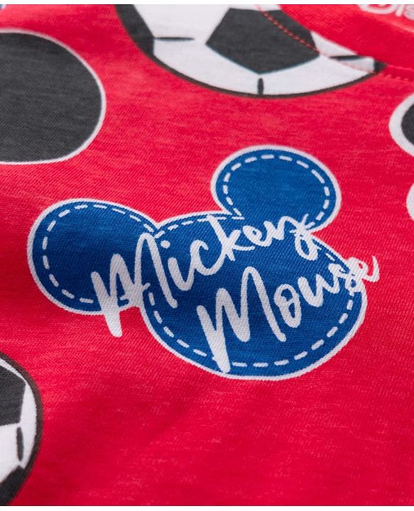 Babyhug Disney Single Jersey Knit Half Sleeves Co-ords T-Shirt & Shorts Night Suit with Mickey Mouse Graphic - Red