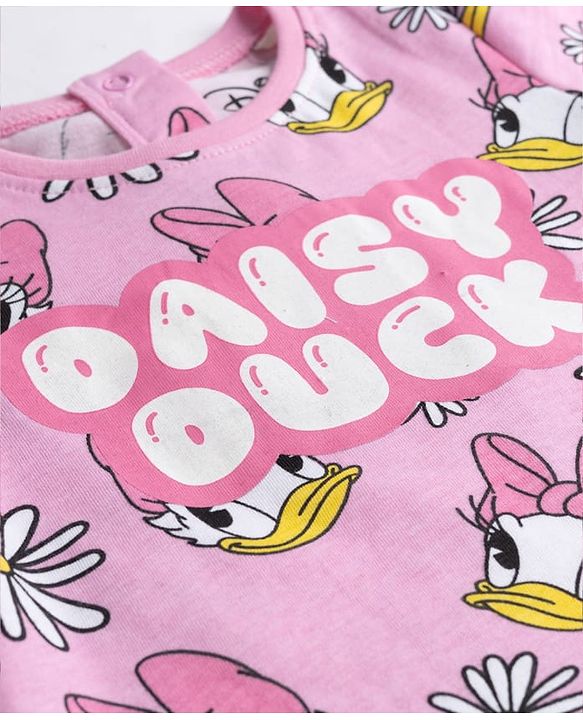 Babyhug Disney Single Jersey Knit Half Sleeves Co-ords T-Shirt & Shorts Night Suit with Daisy Duck Graphic - Pink