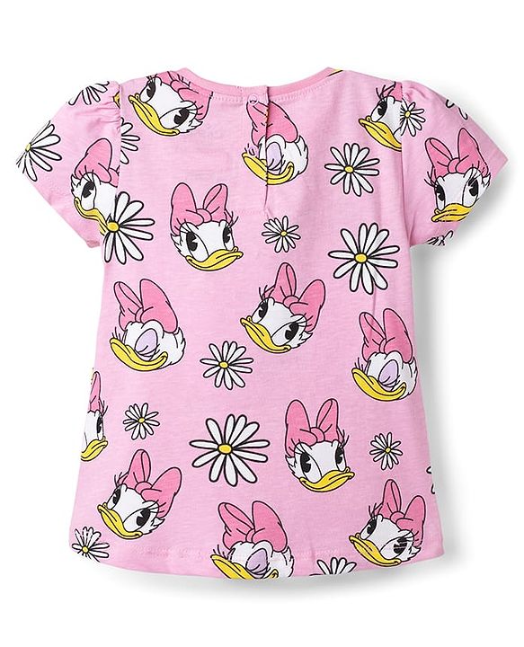 Babyhug Disney Single Jersey Knit Half Sleeves Co-ords T-Shirt & Shorts Night Suit with Daisy Duck Graphic - Pink