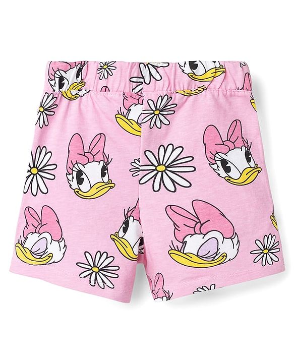 Babyhug Disney Single Jersey Knit Half Sleeves Co-ords T-Shirt & Shorts Night Suit with Daisy Duck Graphic - Pink