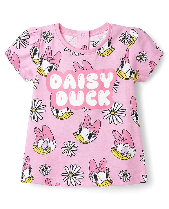 Babyhug Disney Single Jersey Knit Half Sleeves Co-ords T-Shirt & Shorts Night Suit with Daisy Duck Graphic - Pink