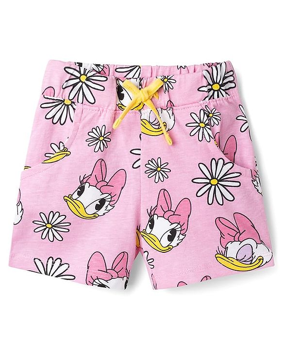 Babyhug Disney Single Jersey Knit Half Sleeves Co-ords T-Shirt & Shorts Night Suit with Daisy Duck Graphic - Pink