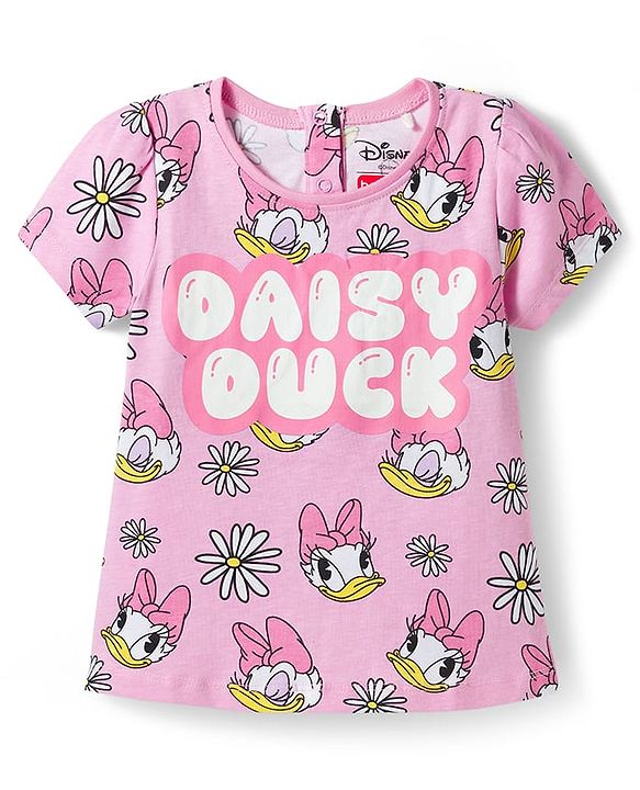 Babyhug Disney Single Jersey Knit Half Sleeves Co-ords T-Shirt & Shorts Night Suit with Daisy Duck Graphic - Pink