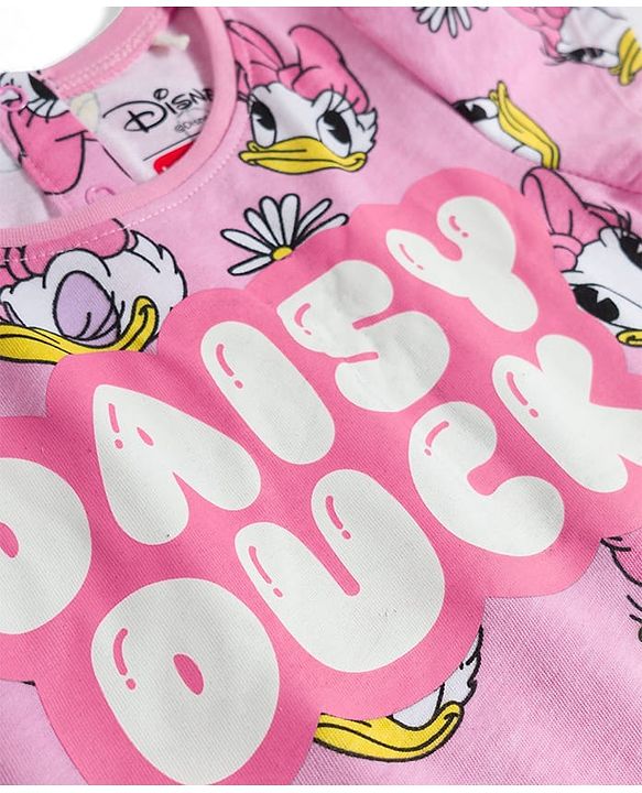 Babyhug Disney Single Jersey Knit Half Sleeves Co-ords T-Shirt & Shorts Night Suit with Daisy Duck Graphic - Pink