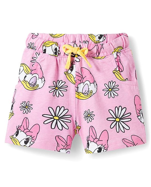 Babyhug Disney Single Jersey Knit Half Sleeves Co-ords T-Shirt & Shorts Night Suit with Daisy Duck Graphic - Pink