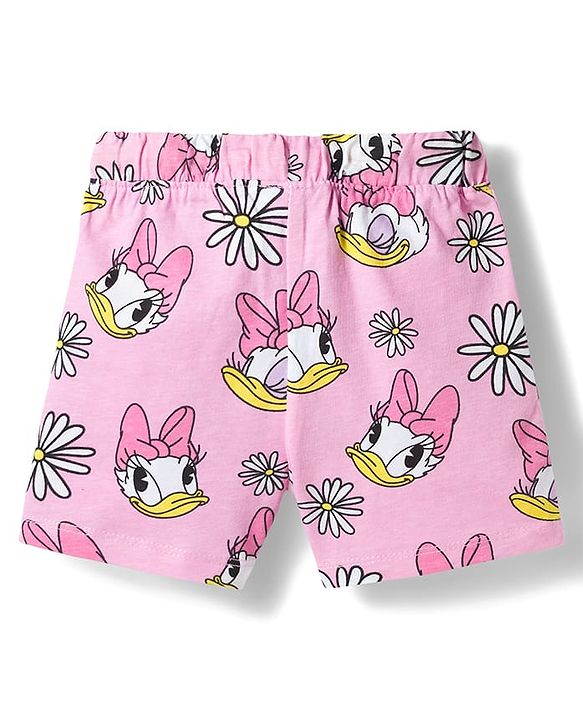 Babyhug Disney Single Jersey Knit Half Sleeves Co-ords T-Shirt & Shorts Night Suit with Daisy Duck Graphic - Pink