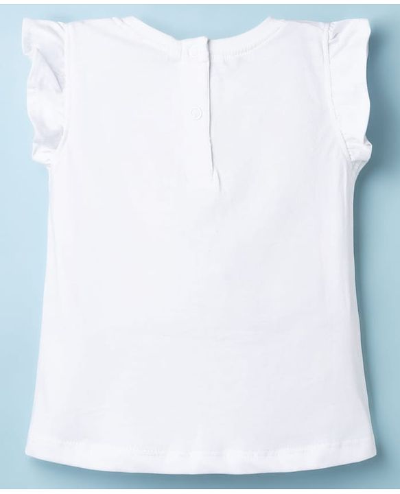 Babyhug Disney Single Jersey Knit Frill Sleeves T-Shirt with Minnie Mouse Graphics - White