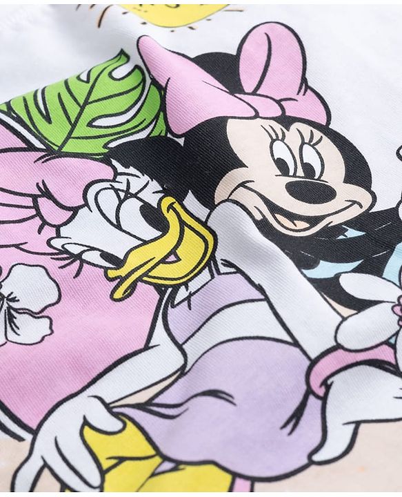 Babyhug Disney Single Jersey Knit Frill Sleeves T-Shirt with Minnie Mouse Graphics - White