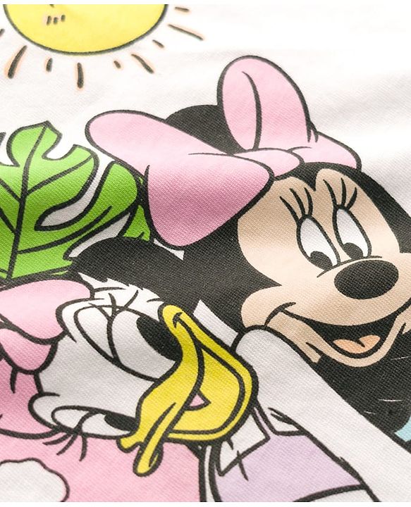 Babyhug Disney Single Jersey Knit Frill Sleeves T-Shirt with Minnie Mouse Graphics - White