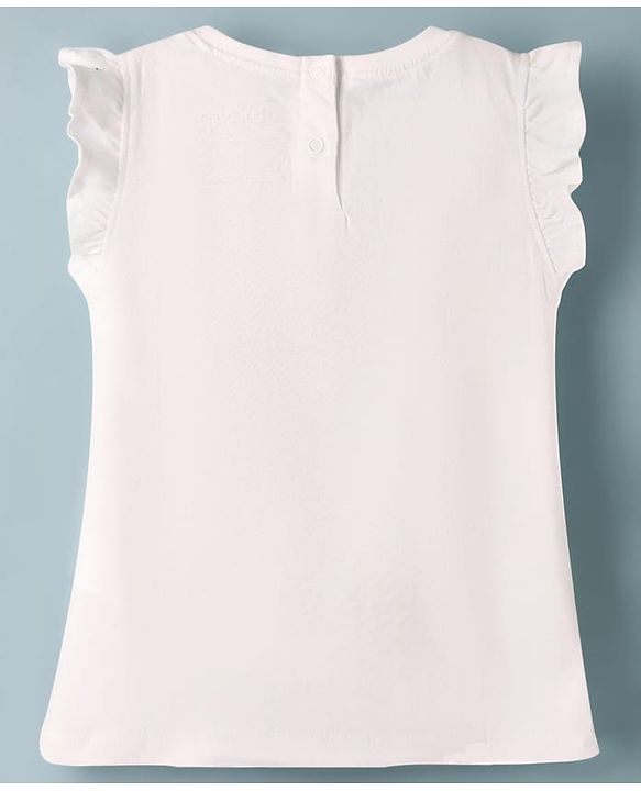 Babyhug Disney Single Jersey Knit Frill Sleeves T-Shirt with Minnie Mouse Graphics - White