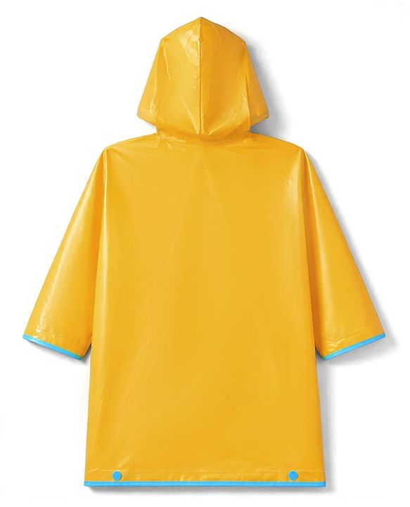 Babyhug Full Sleeves Hooded Raincoat with Smiley Print & Pocket Detailing - Yellow