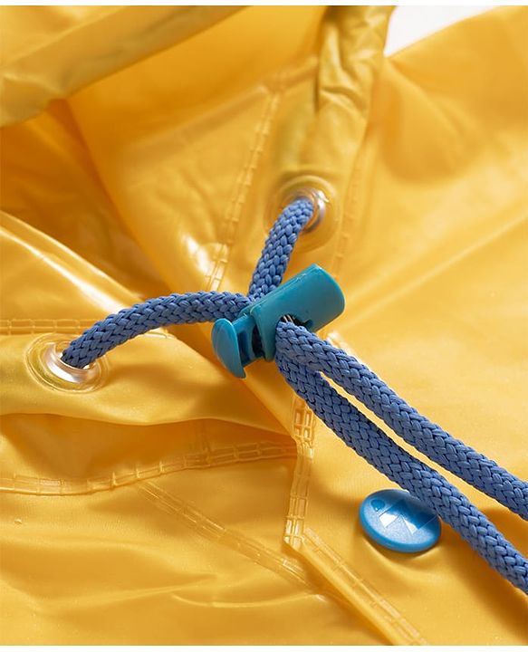 Babyhug Full Sleeves Hooded Raincoat with Smiley Print & Pocket Detailing - Yellow