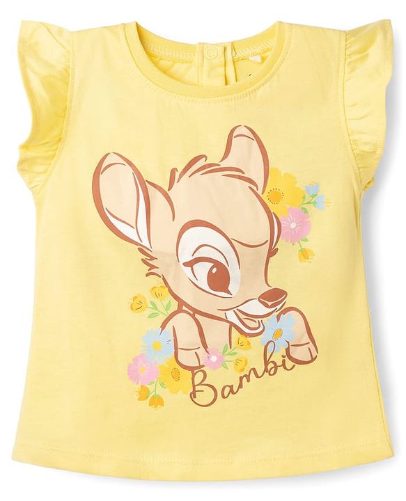 Babyhug Disney Single Jersey Knit Frill Sleeves T-Shirt with Bambi Graphic Pack of 2 - Multicolor