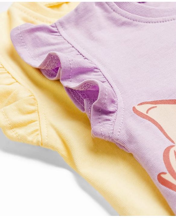 Babyhug Disney Single Jersey Knit Frill Sleeves T-Shirt with Bambi Graphic Pack of 2 - Multicolor