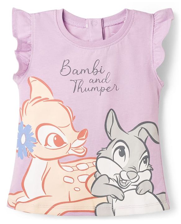 Babyhug Disney Single Jersey Knit Frill Sleeves T-Shirt with Bambi Graphic Pack of 2 - Multicolor