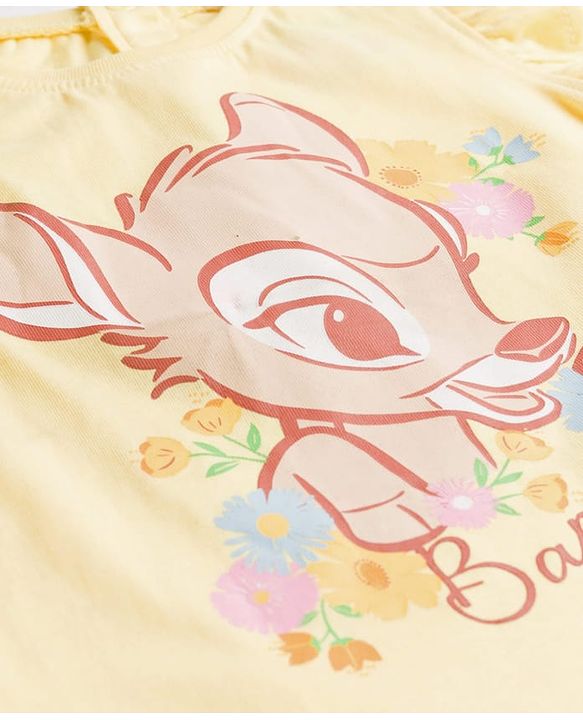 Babyhug Disney Single Jersey Knit Frill Sleeves T-Shirt with Bambi Graphic Pack of 2 - Multicolor