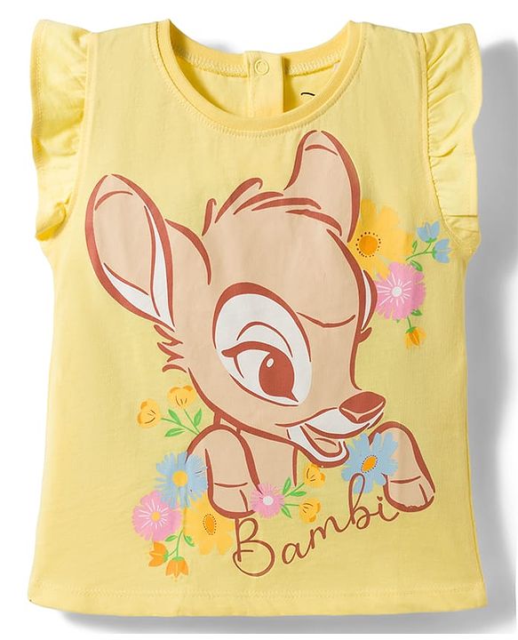 Babyhug Disney Single Jersey Knit Frill Sleeves T-Shirt with Bambi Graphic Pack of 2 - Multicolor