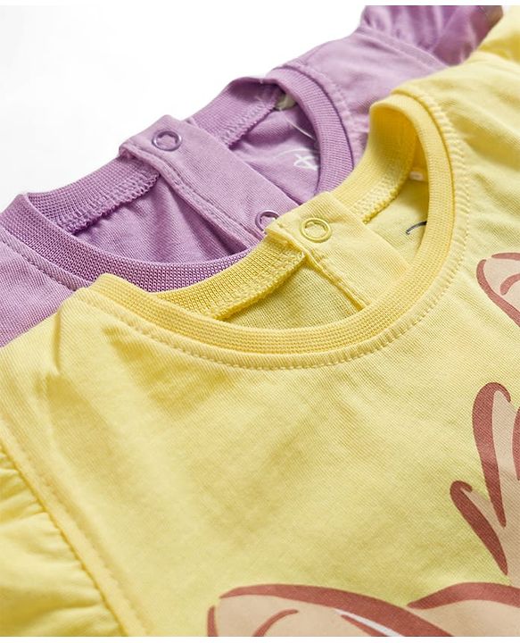 Babyhug Disney Single Jersey Knit Frill Sleeves T-Shirt with Bambi Graphic Pack of 2 - Multicolor