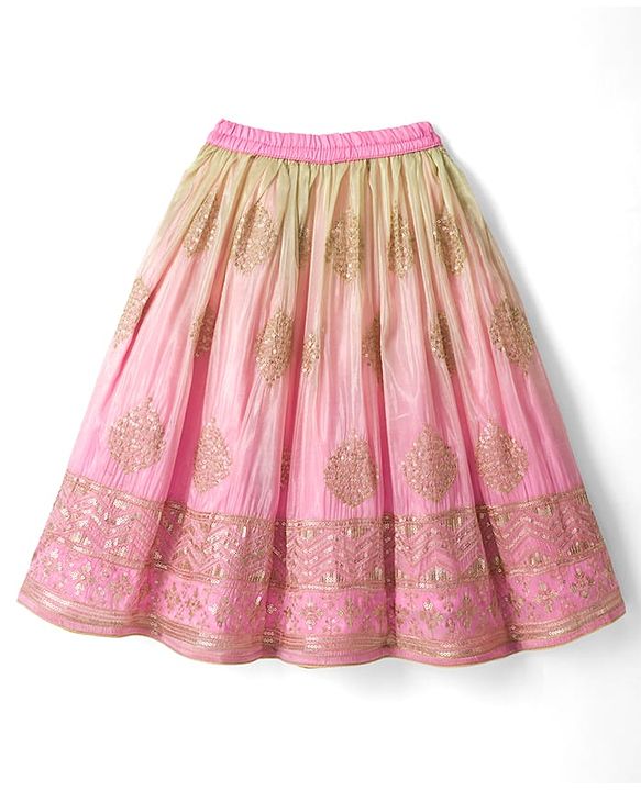 Babyhug Net Woven Sleeveless Lehenga Choli Set With Sequin Detailing & Dupatta - Green & Pink