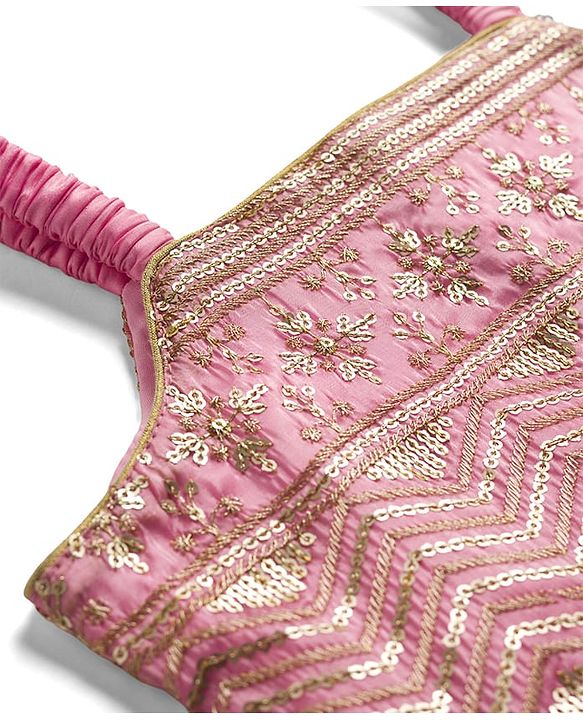 Babyhug Net Woven Sleeveless Lehenga Choli Set With Sequin Detailing & Dupatta - Green & Pink