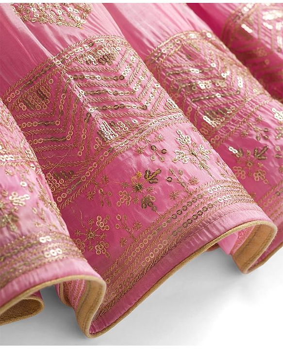 Babyhug Net Woven Sleeveless Lehenga Choli Set With Sequin Detailing & Dupatta - Green & Pink