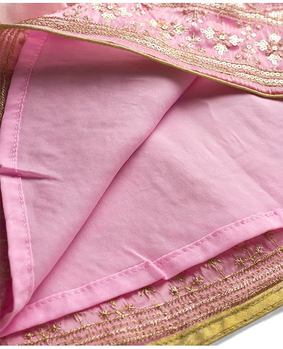 Babyhug Net Woven Sleeveless Lehenga Choli Set With Sequin Detailing & Dupatta - Green & Pink