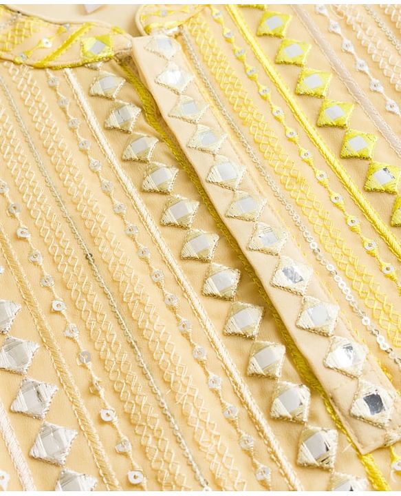 Babyhug Georgette Woven Full Sleeves Sequenced Embroidered Kurta & Pyjama Set - Yellow