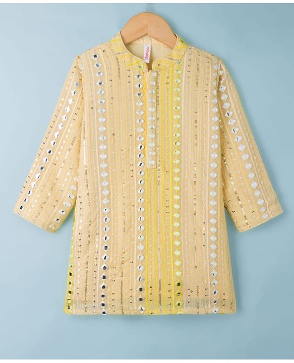 Babyhug Georgette Woven Full Sleeves Sequenced Embroidered Kurta & Pyjama Set - Yellow