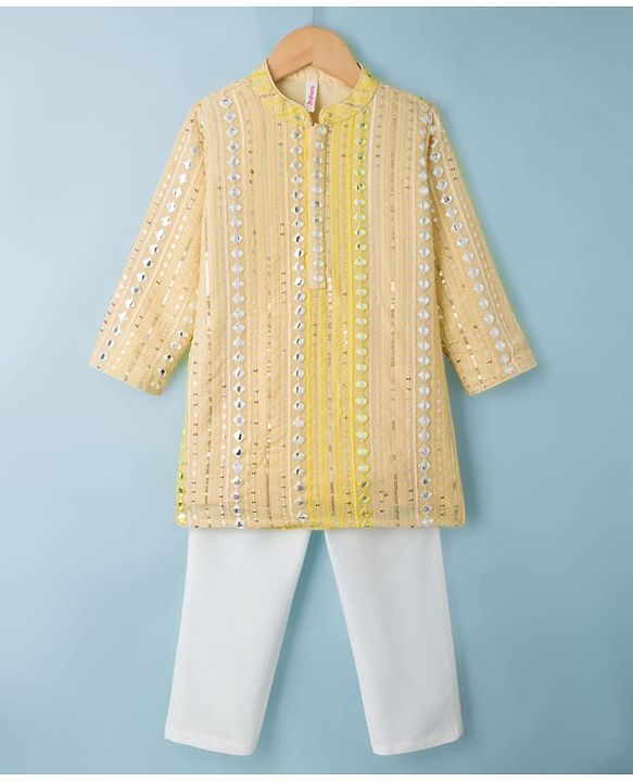 Babyhug Georgette Woven Full Sleeves Sequenced Embroidered Kurta & Pyjama Set - Yellow