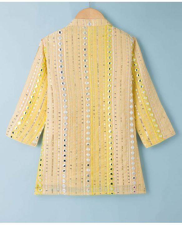 Babyhug Georgette Woven Full Sleeves Sequenced Embroidered Kurta & Pyjama Set - Yellow