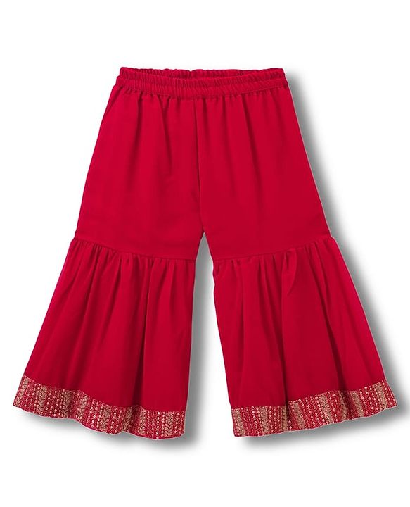 Babyhug Georgette Woven Sleeveless Kurti Gharara Set with Dupatta Embroidery & Sequin Detailing - Red