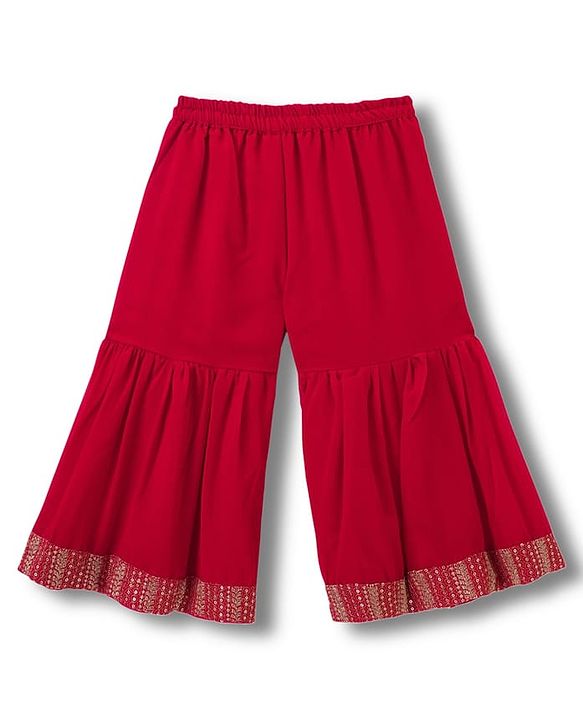 Babyhug Georgette Woven Sleeveless Kurti Gharara Set with Dupatta Embroidery & Sequin Detailing - Red