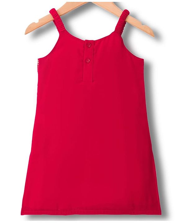 Babyhug Georgette Woven Sleeveless Kurti Gharara Set with Dupatta Embroidery & Sequin Detailing - Red