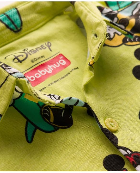 Babyhug Disney Single Jersey Knit Half Sleeves Shirt & Shorts Co-ord Set With Mickey Mouse Graphics - Multicolor