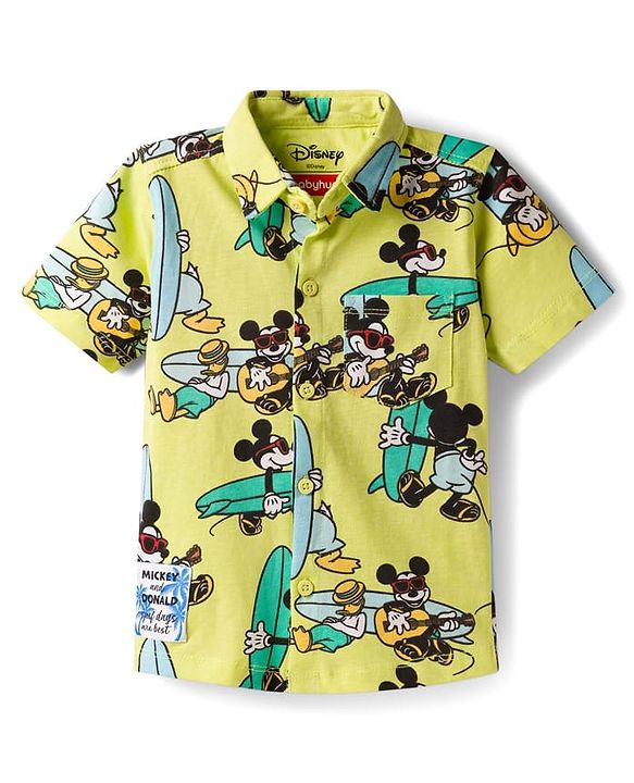 Babyhug Disney Single Jersey Knit Half Sleeves Shirt & Shorts Co-ord Set With Mickey Mouse Graphics - Multicolor