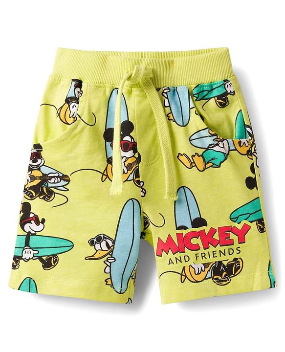 Babyhug Disney Single Jersey Knit Half Sleeves Shirt & Shorts Co-ord Set With Mickey Mouse Graphics - Multicolor
