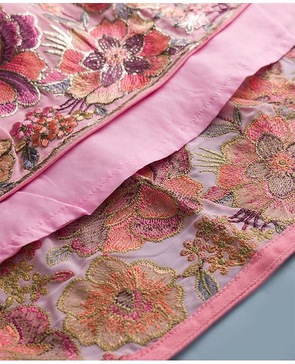 Babyhug Georgette Woven Half Sleeves Lehenga Choli Set With Floral Embroidery & Dupatta - Pink