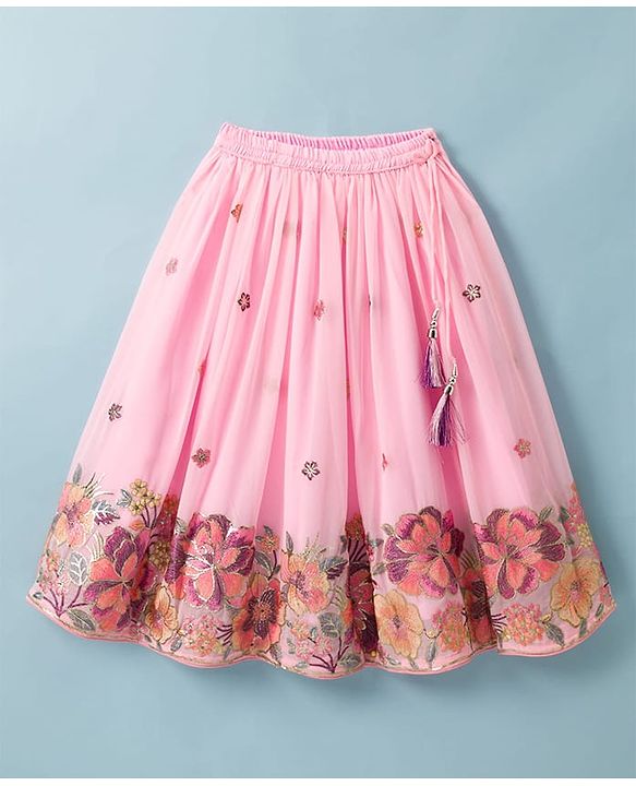 Babyhug Georgette Woven Half Sleeves Lehenga Choli Set With Floral Embroidery & Dupatta - Pink