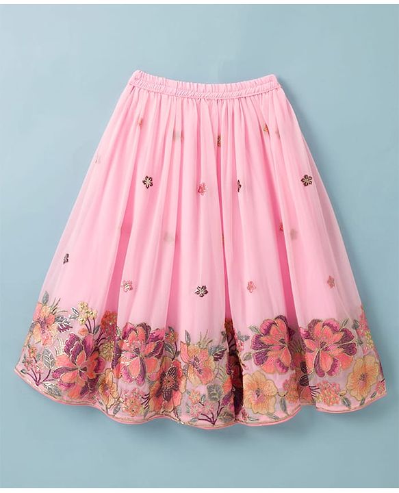 Babyhug Georgette Woven Half Sleeves Lehenga Choli Set With Floral Embroidery & Dupatta - Pink