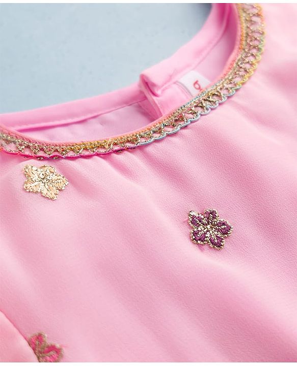 Babyhug Georgette Woven Half Sleeves Lehenga Choli Set With Floral Embroidery & Dupatta - Pink