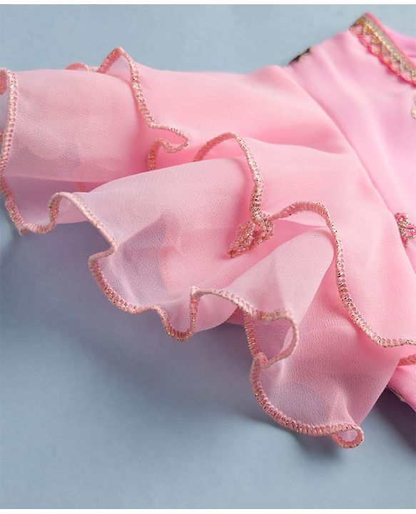 Babyhug Georgette Woven Half Sleeves Lehenga Choli Set With Floral Embroidery & Dupatta - Pink